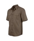 Brown short-sleeve shirt with two front pockets on a white background