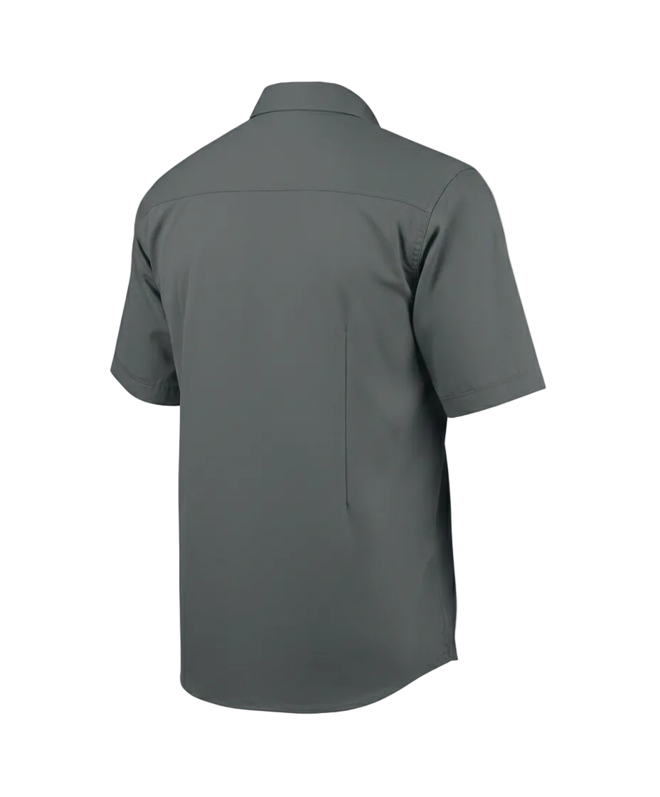 Gray short-sleeve shirt on a light gray background