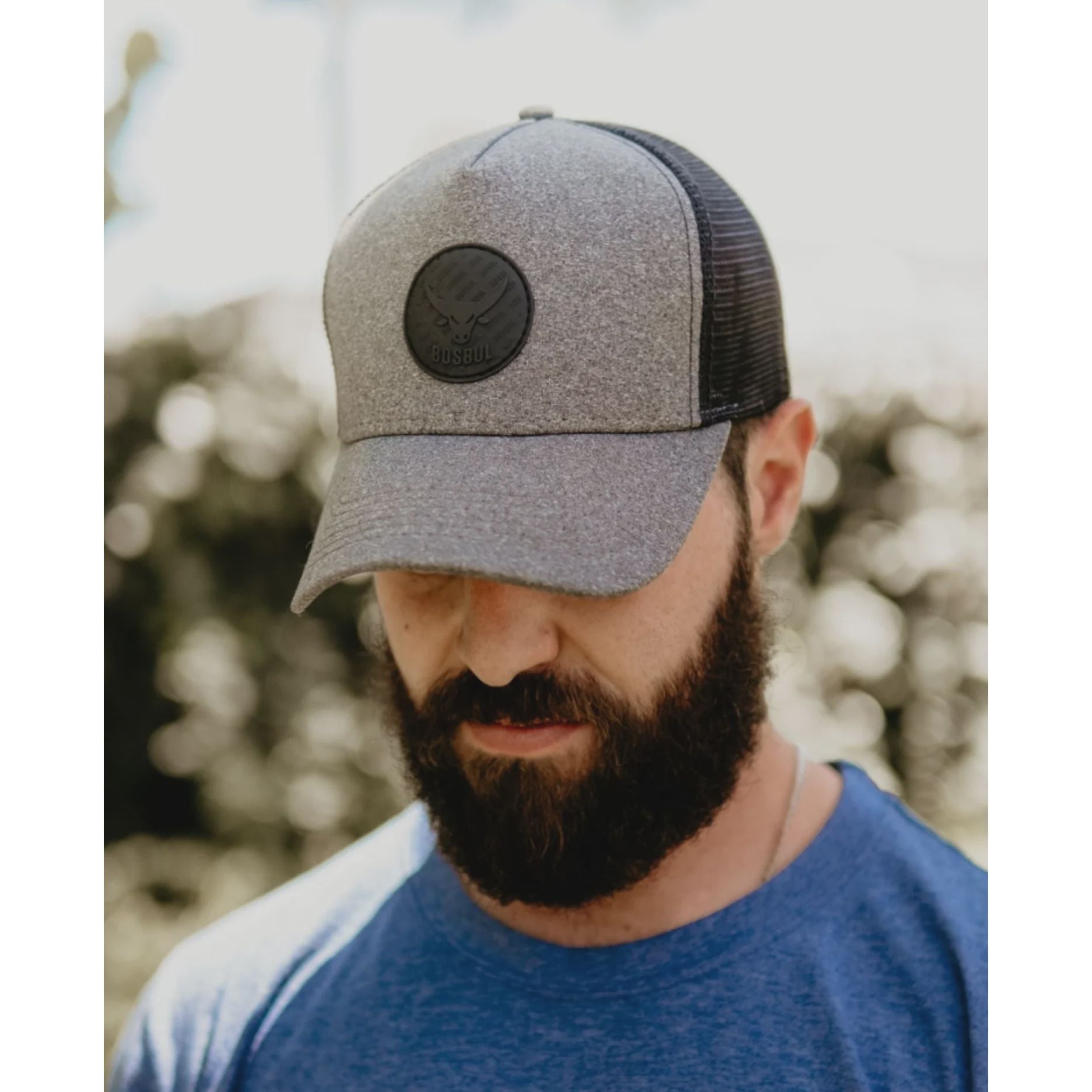 Grey Trucker Cap With Rubber Bosbul Logo