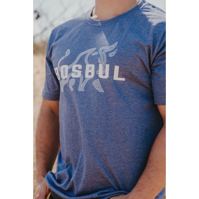 Men's Bosbul Tshirt - Denim Melange with Bull Print