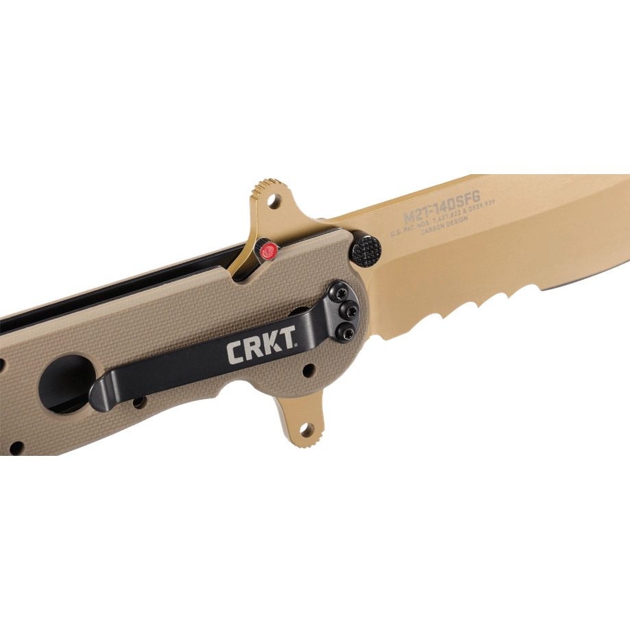 CRKT M21-14DSFG Large Drop Point Special Forces Desert Tan G10 w/Veff Serrated Tan Titanium Nitride Coated Blade