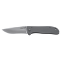 Folding knife with a gray handle and blade on a white background