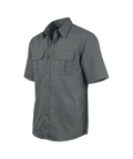 Gray short-sleeve shirt with two front pockets on a white background