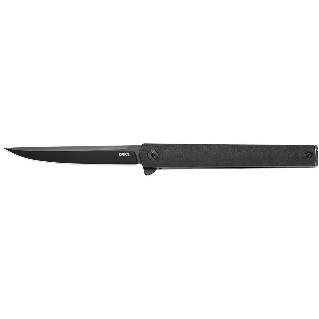 Black folding knife on a white background