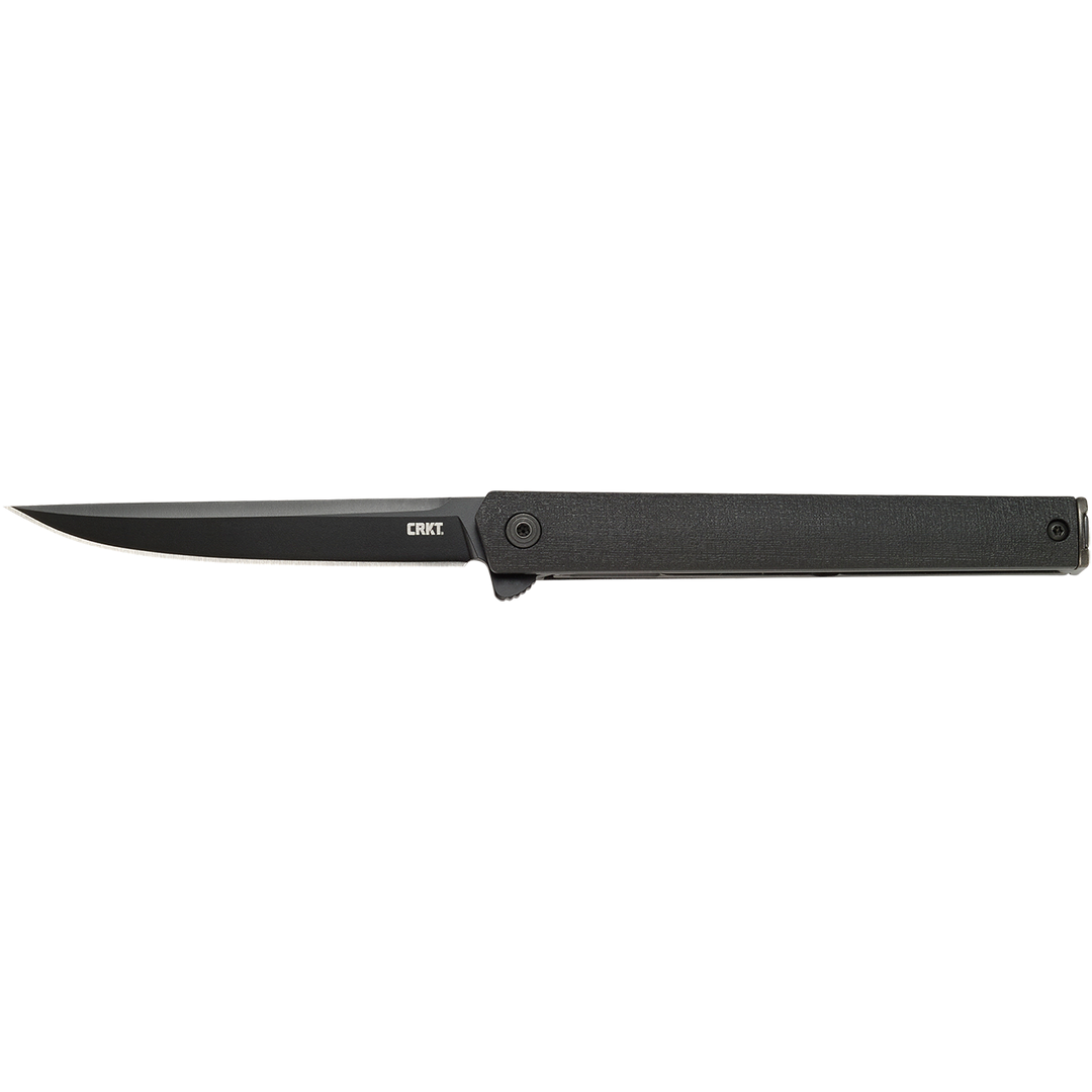 Black folding knife on a white background