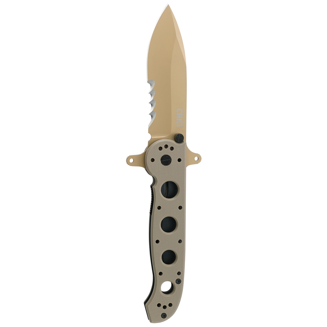 CRKT M21-14DSFG Large Drop Point Special Forces Desert Tan G10 w/Veff Serrated Tan Titanium Nitride Coated Blade